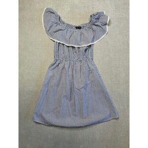 Most Collet Blue Stripe Off Shoulder Ruffle Dress Women's M 100% Cotton